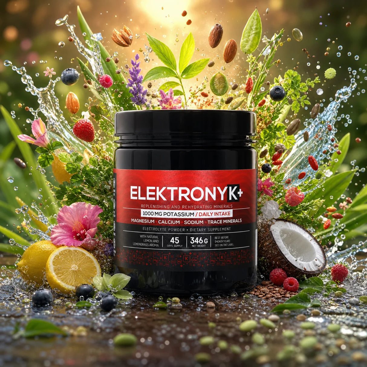ElektronyK+ elektrolytpulver • 1000 mg kalium med glycin • SÖT, 402g