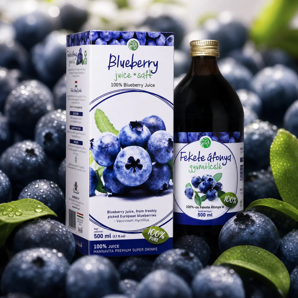 Mannavita Blåbär 100% ren juice • 500 ml