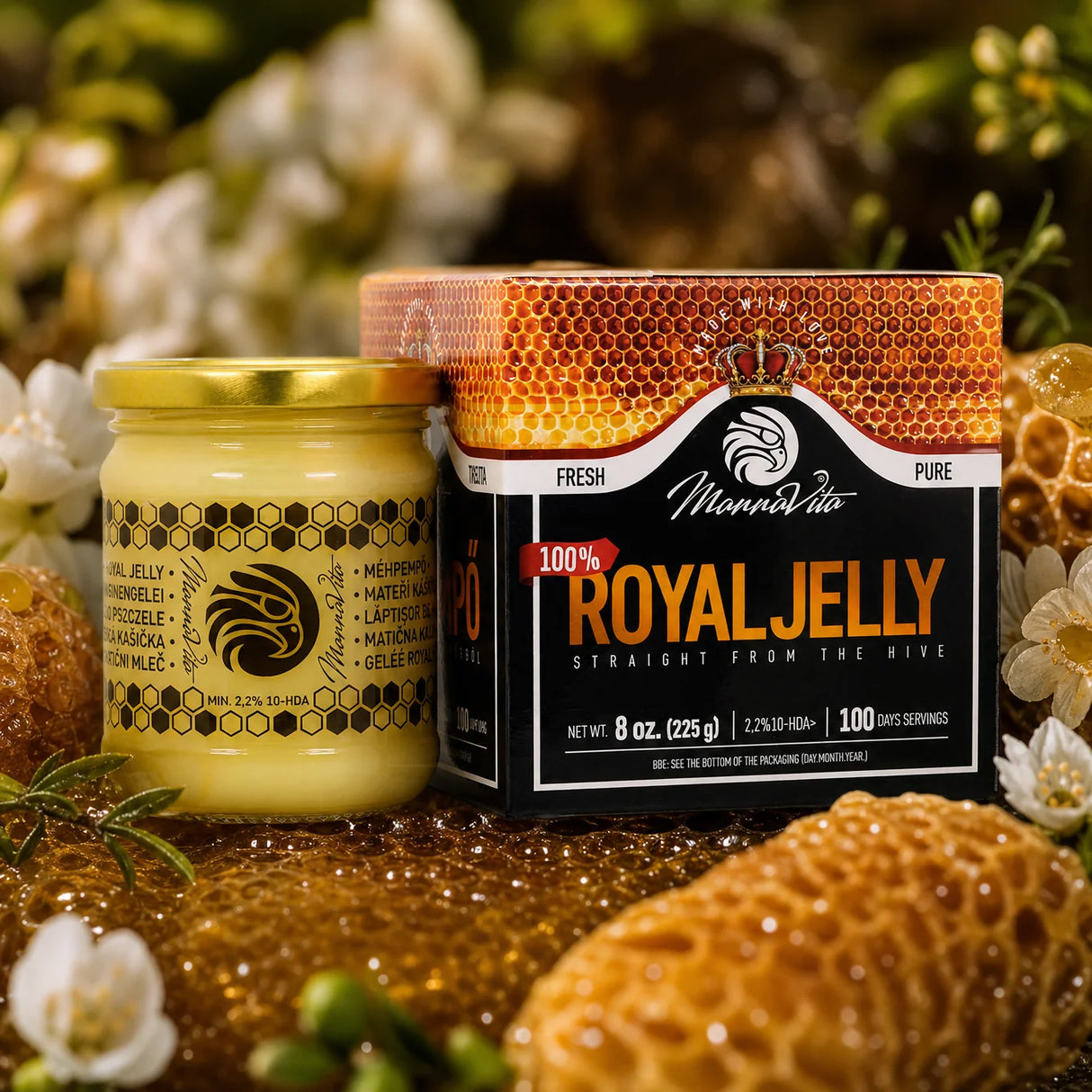Mannavita färsk ren Bidrottninggelé • 2,2 % 10-HDA • 225 g