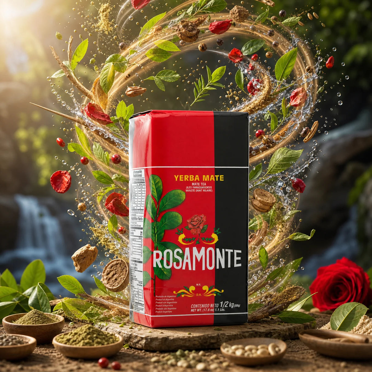 Rosamonte yerba mate-te • Med stjälkar • 500 g