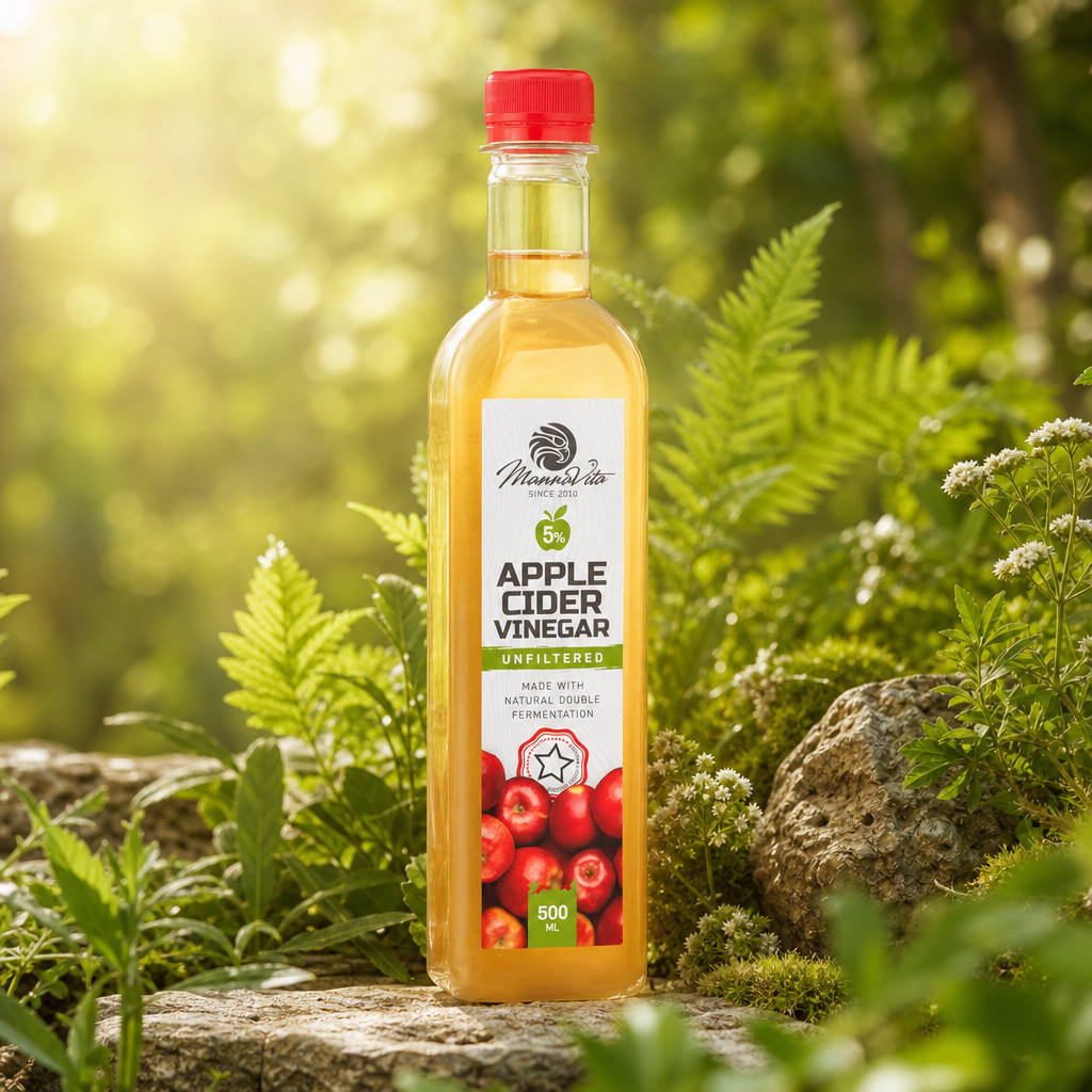 Mannavita ofiltrerad äppelcidervinäger med dubbel jäsning • 500 ml