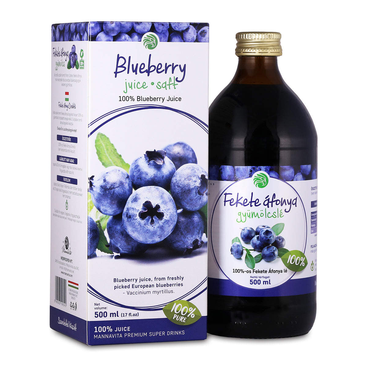 Mannavita Blåbär 100% ren juice • 500 ml