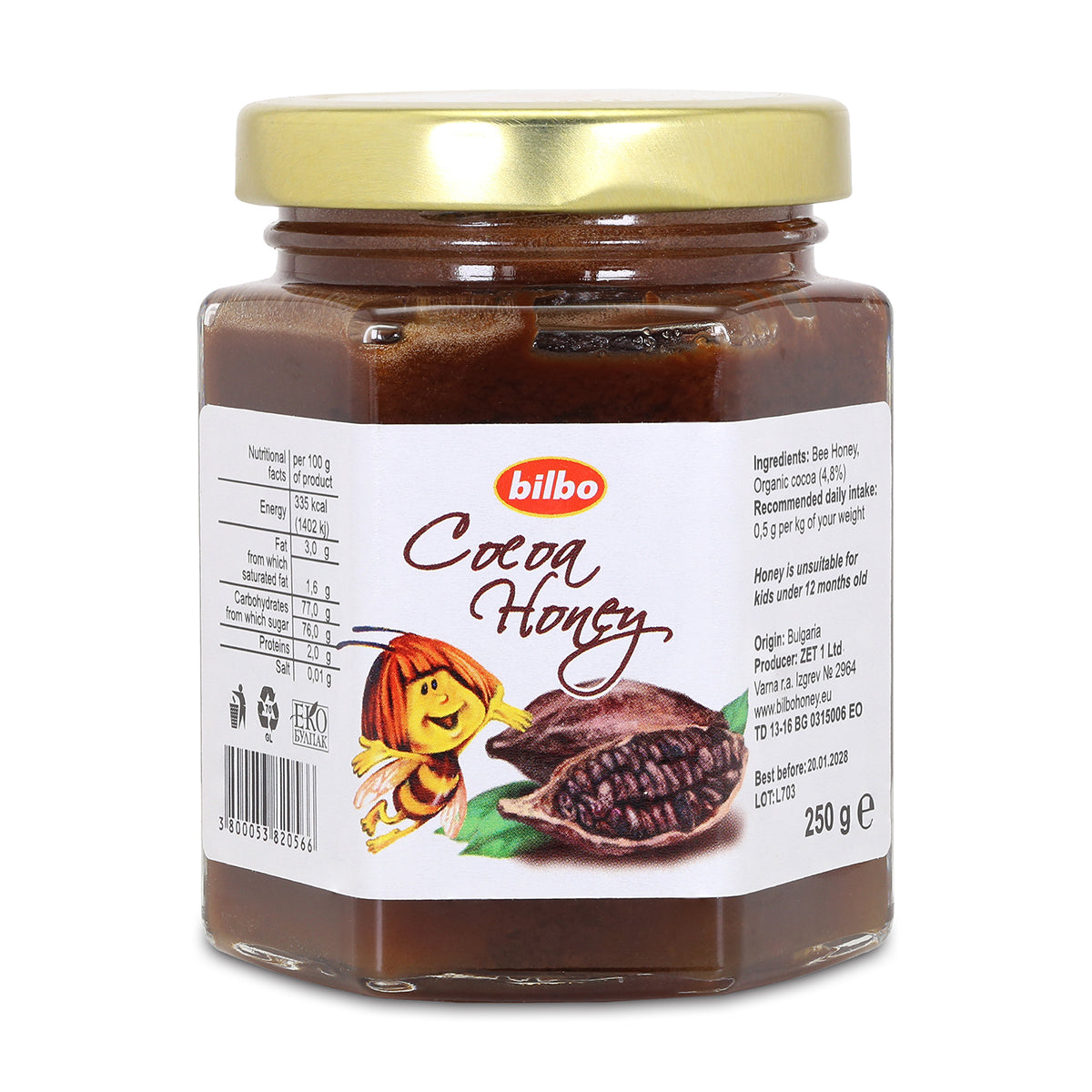 Bilbo rå kakao och honung • 250 g