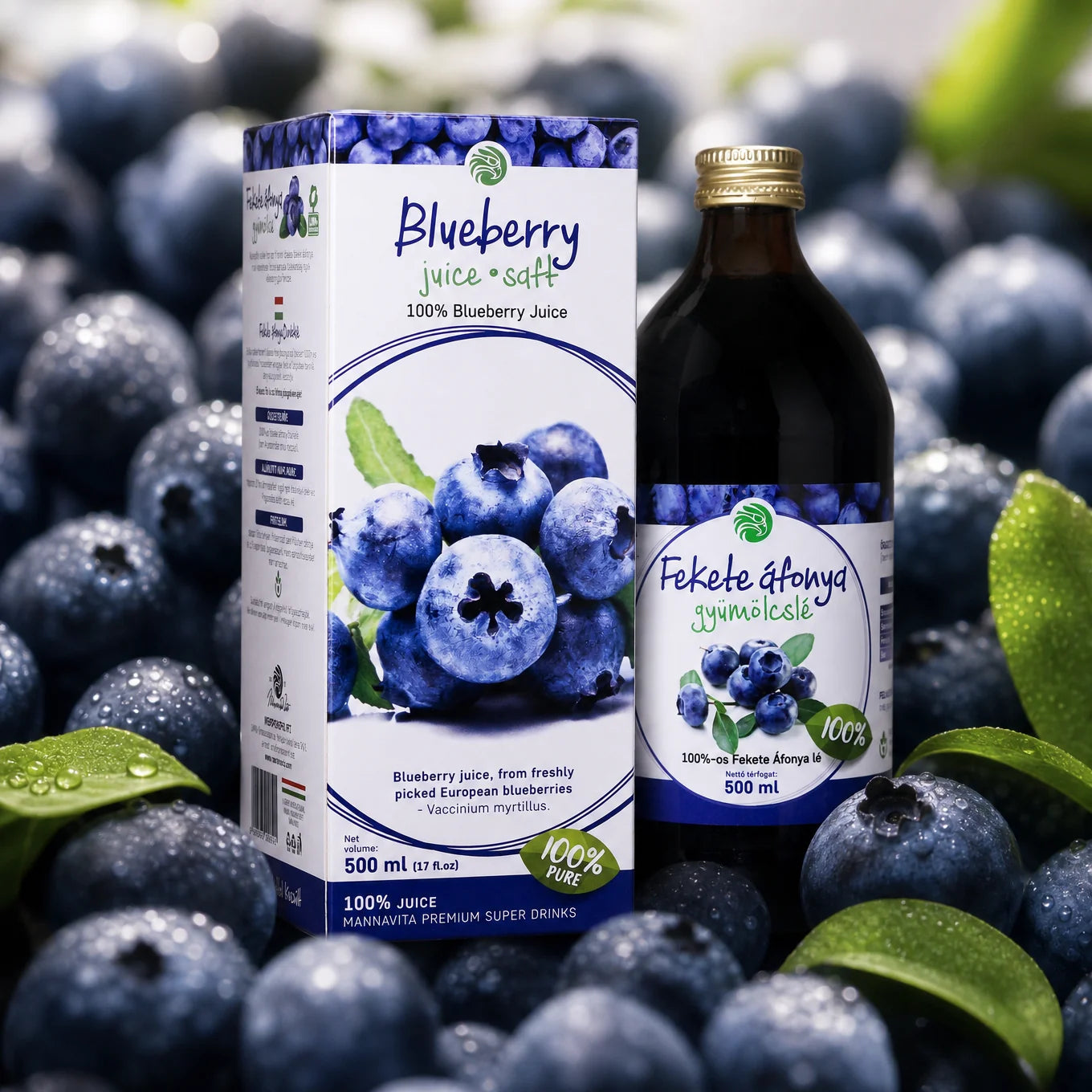 Mannavita Blåbär 100% ren juice • 500 ml