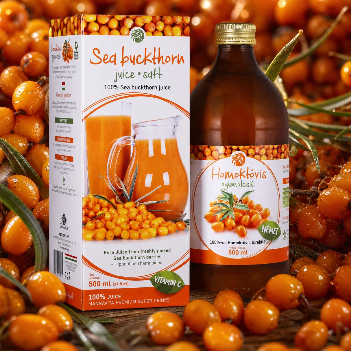 Mannavita Havtorn 100 % pressad ren juice • 500 ml