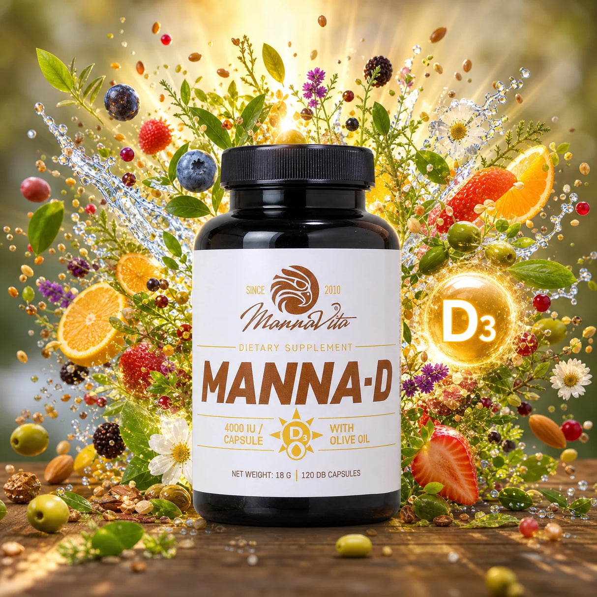MANNA-D D3-vitamin i olivolja 4000 IE • 120 kapslar